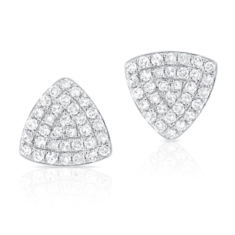 women's earrings round cut -14K White Gold Diamond Triangle Stud Earrings