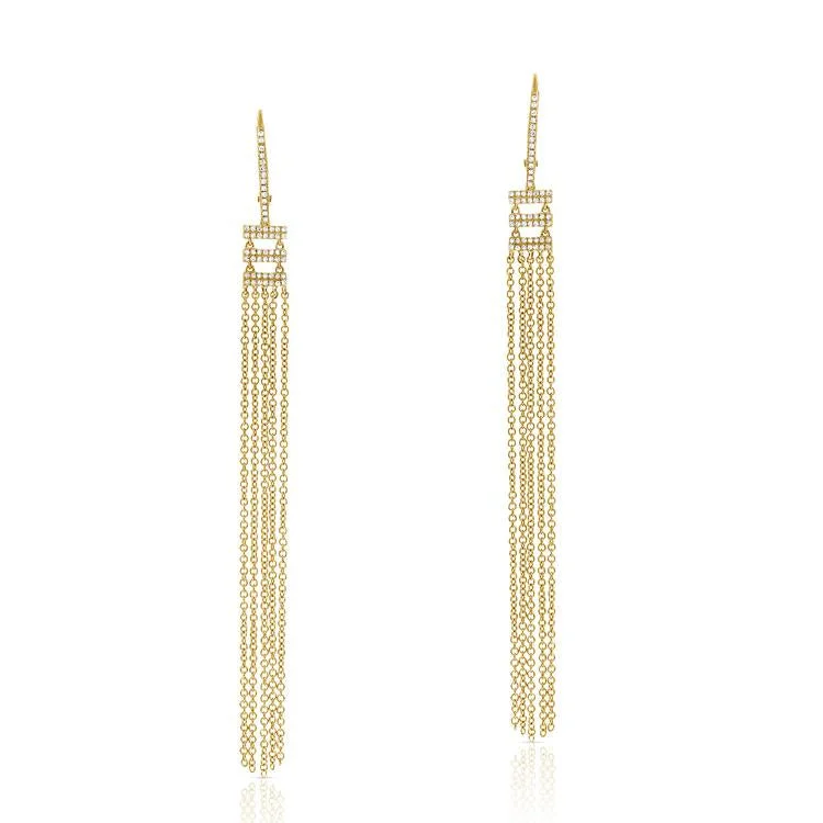 women's earrings silver -Diamond Fringe Earrings