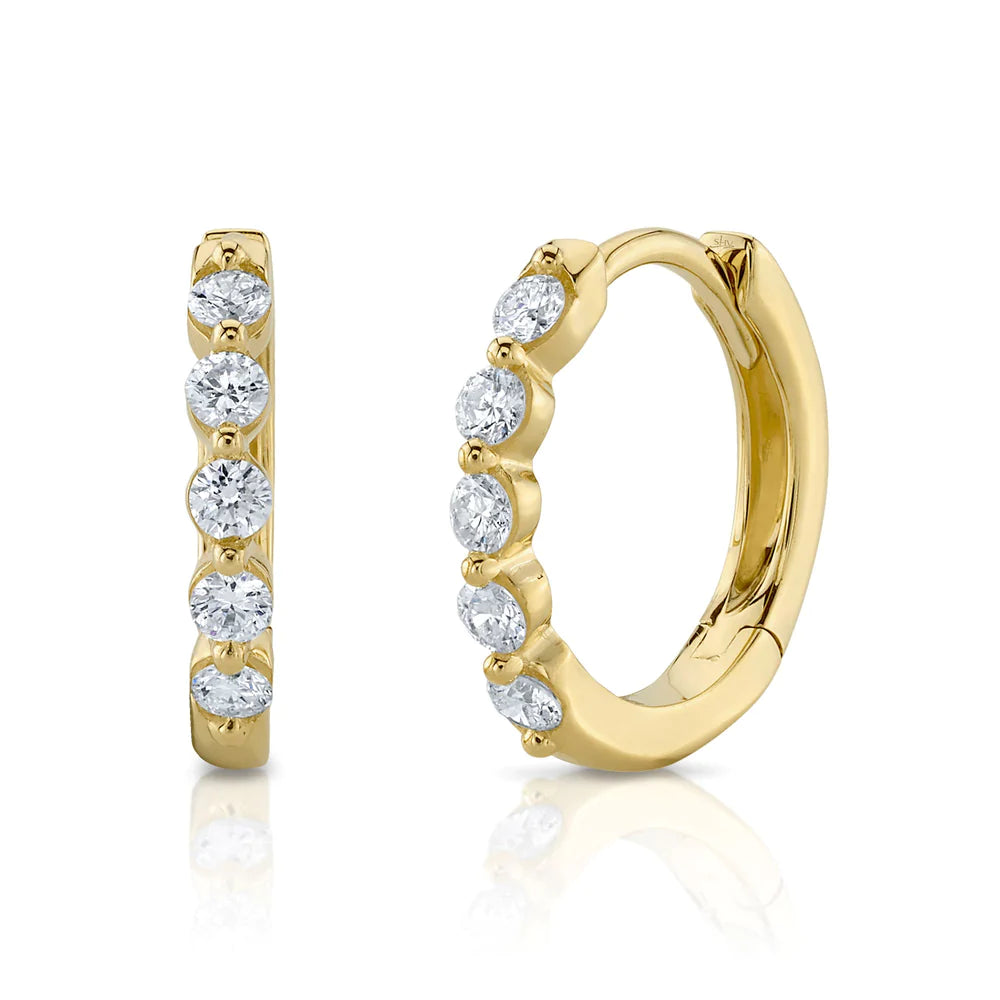 women's earrings for special occasions -14K Yellow Gold Single Prong Diamond Huggie Earrings