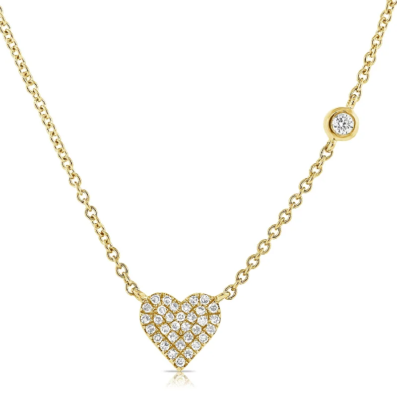 women's necklace antique finish -14K Gold Heart Necklace with Diamonds