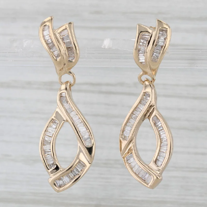 women's earrings emerald cut -1ctw Diamond Teardrop Earrings 10k Yellow Gold Pierced Dangles