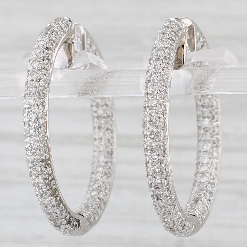 women's earrings luxury diamond -Sonia B 1.33ctw Diamond Inside Out Hoop Earrings 18k White Gold Round Hoops