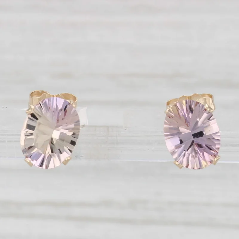 women's earrings asymmetrical -2.20ctw Purple Yellow Ametrine Earrings 14k Yellow Gold Oval Solitaire Studs