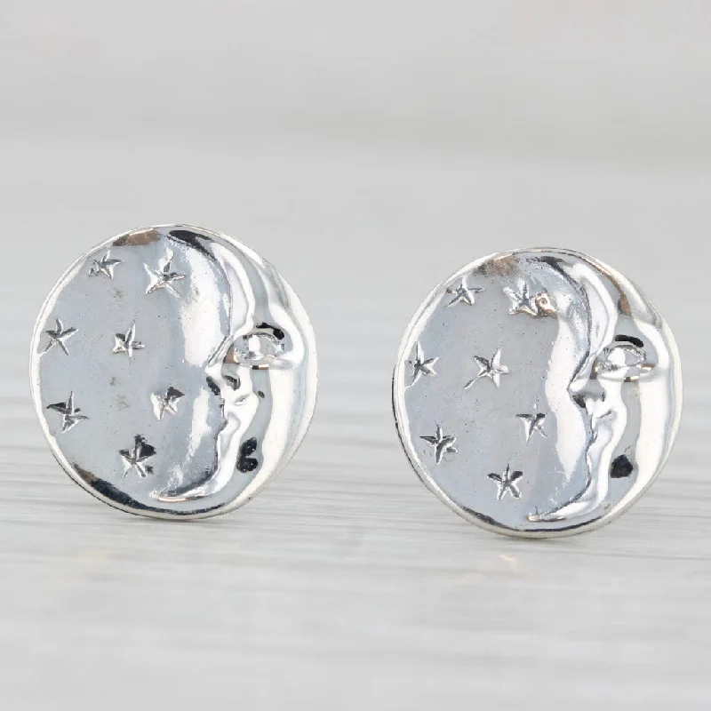 women's earrings with tassels -Crescent Moon & Stars Stud Earrings Sterling Silver Celestial Jewelry