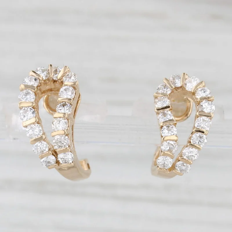 women's earrings chic design -0.75ctw Diamond Paisley stud Earrings 14k Yellow Gold Pierced J-Hook Drops