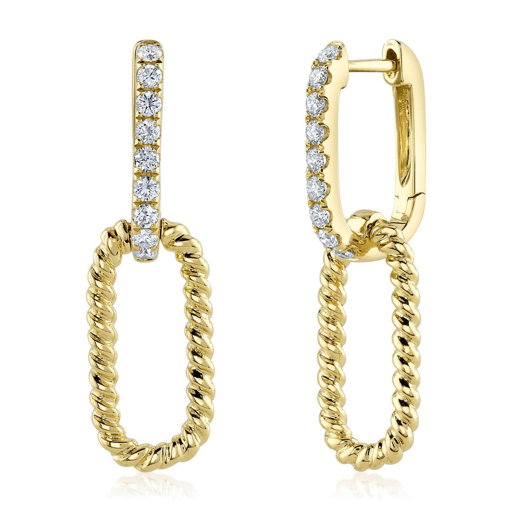 women's earrings vintage silver -14K Yellow Gold Diamond Oval Hoop and Rope Hoop Earrings