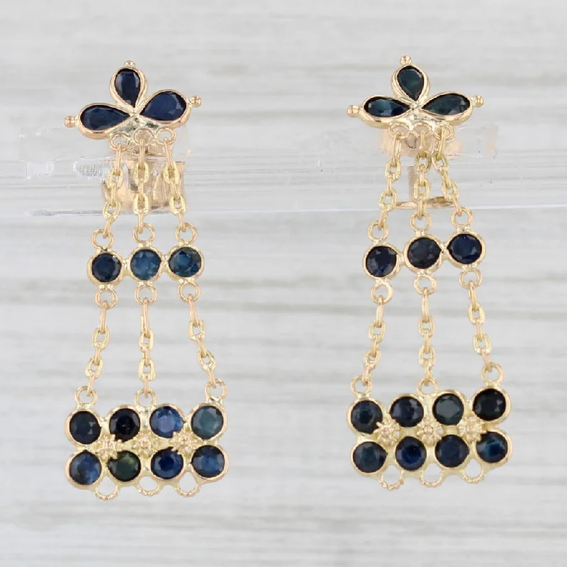 women's earrings pearl -3.50ctw Blue Sapphire Dangle Earrings 18k Yellow Gold