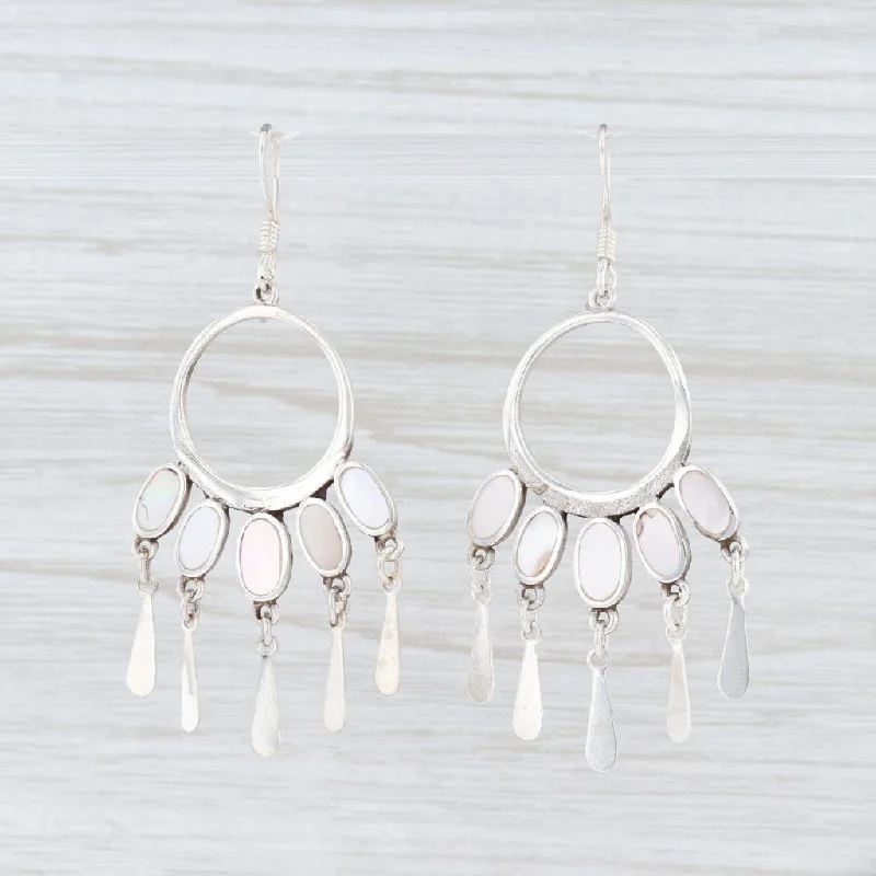 women's earrings big statement -New Mother of Pearl Fringe Circle Earrings Sterling Silver Hook Posts Dangle