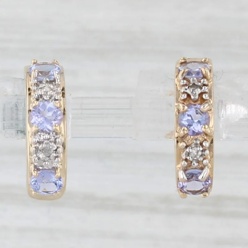 women's earrings bohemian design -0.65ctw Tanzanite Diamond Half Hoop J-Hook Earrings 10k Yellow Gold