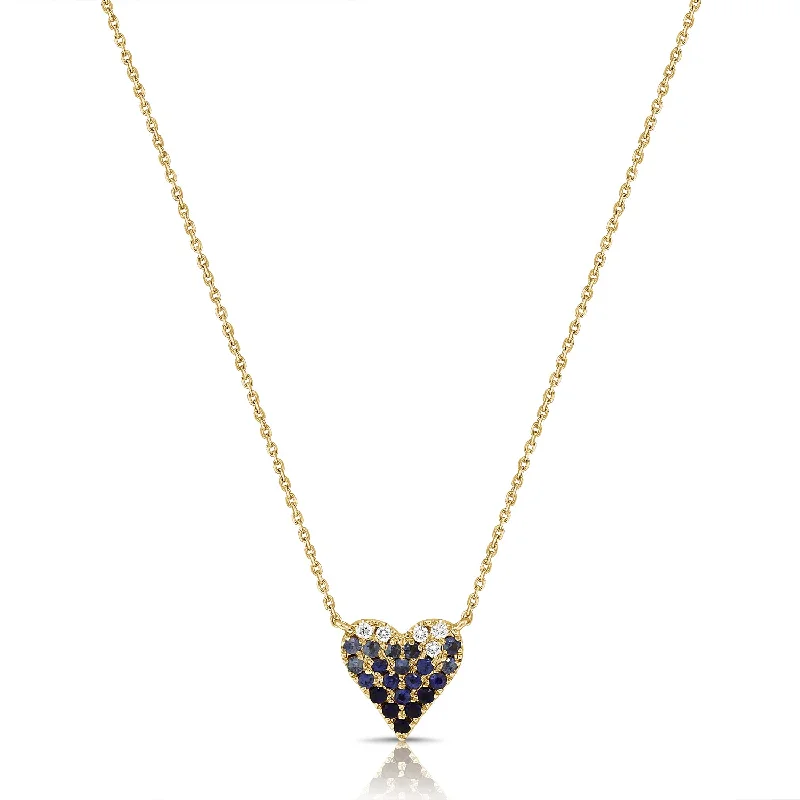 women's necklace rose gold -14K Gold Blue Sapphire and Diamond Heart Necklace