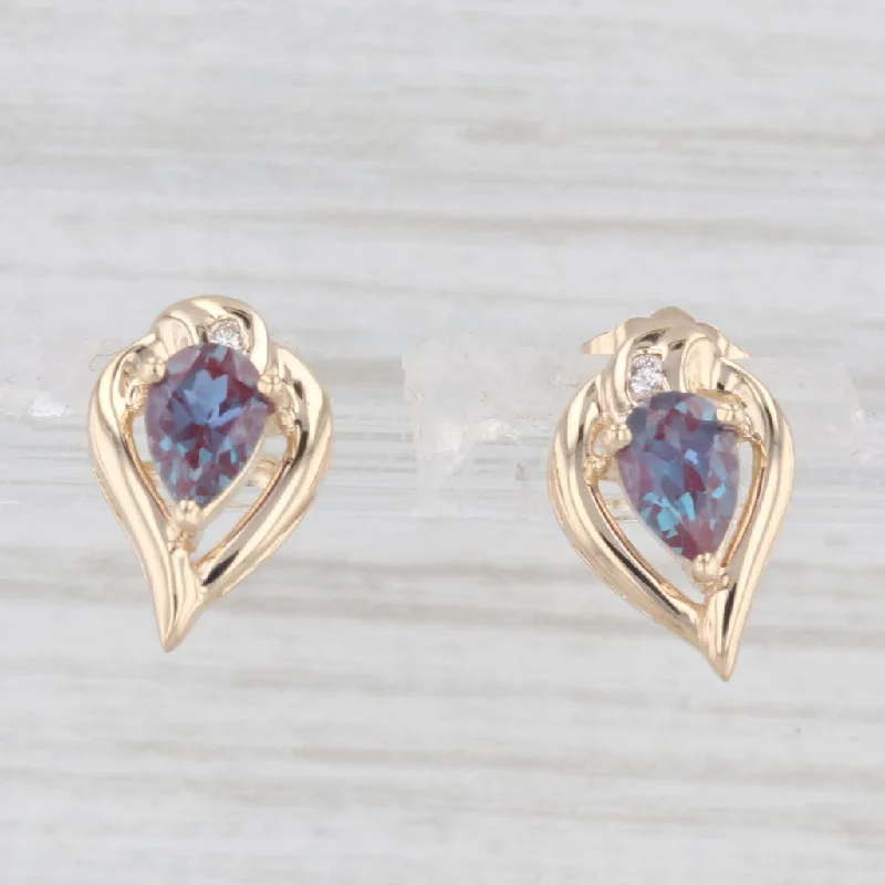 women's earrings mixed metal -1.02ctw Lab Created Alexandrite Diamond Drop Stud Earrings 14k Yellow Gold