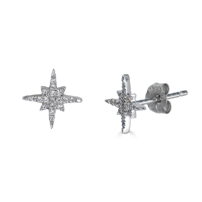 women's earrings mixed metal -14K White Gold Diamond North Star Earrings