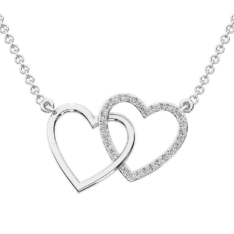 women's necklace with crystal beads -10K White Gold 1/10 Ct.Tw. Diamond Interlinked Heart Necklace