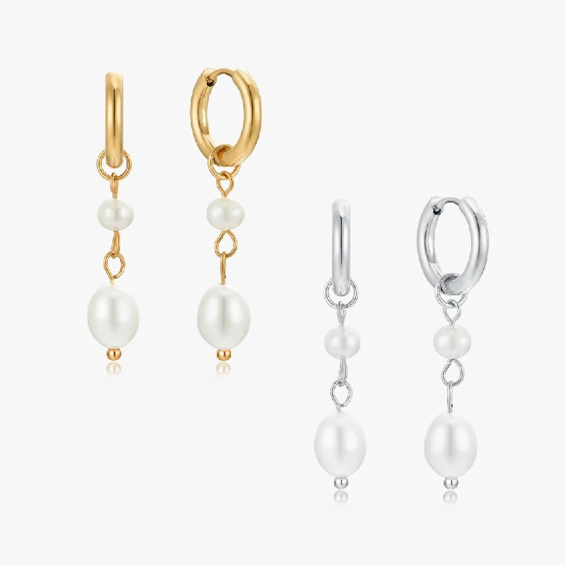 women's earrings diamond -Two Layer Pearl Earrings