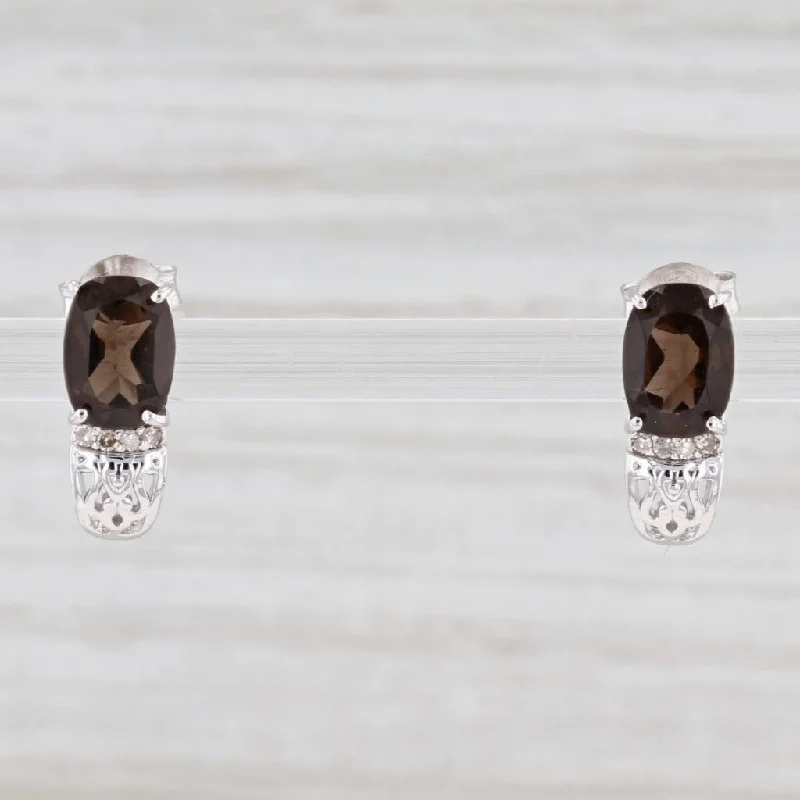 women's earrings small stud -New 1.42ctw Smoky Quartz Diamond Drop Earrings Sterling Silver