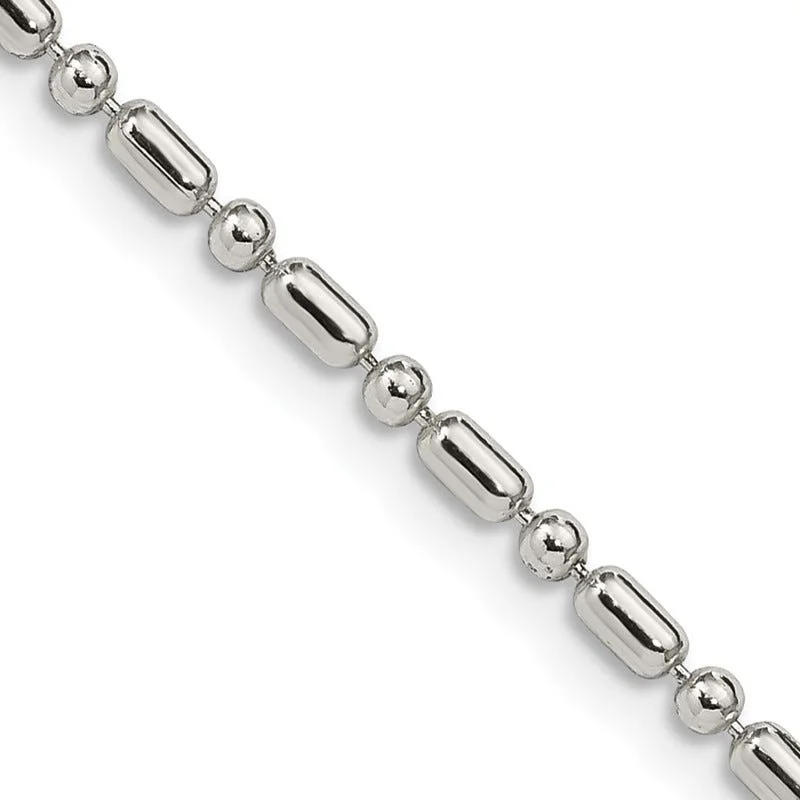 women's necklace for mother -Sterling Silver 2mm Fancy Beaded Chain Necklace