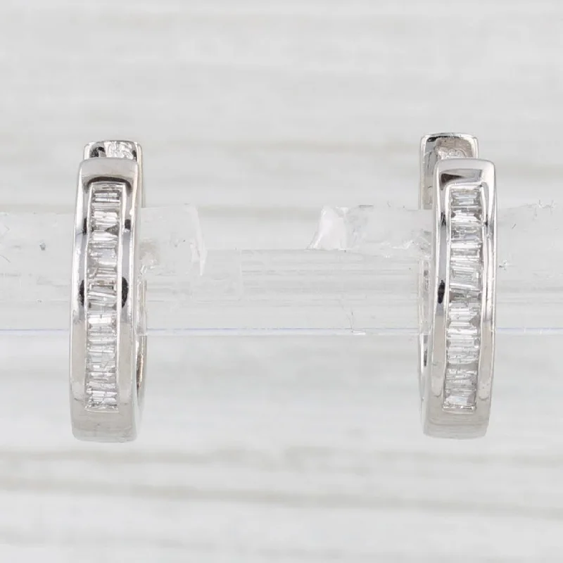 women's earrings high-end luxury -0.18ctw Diamond Hoop Huggie Earrings 14k White Gold Hinged Snap Top