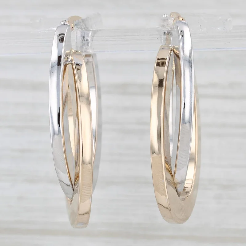 women's earrings floral pattern -Interlocking Hoop Earrings 14k Yellow White Gold Oval Hoops Snap Top