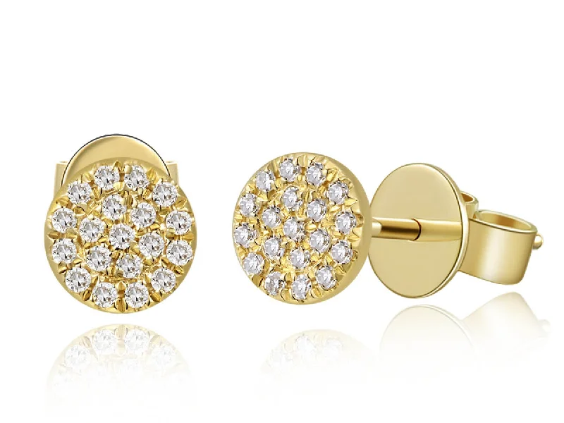 women's earrings fashion jewelry -14k Yellow Gold Flat Mini Disc Diamond Earrings