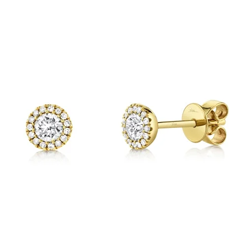 women's earrings small stud -14K Yellow Gold Round Brilliant Diamond Stud Earring