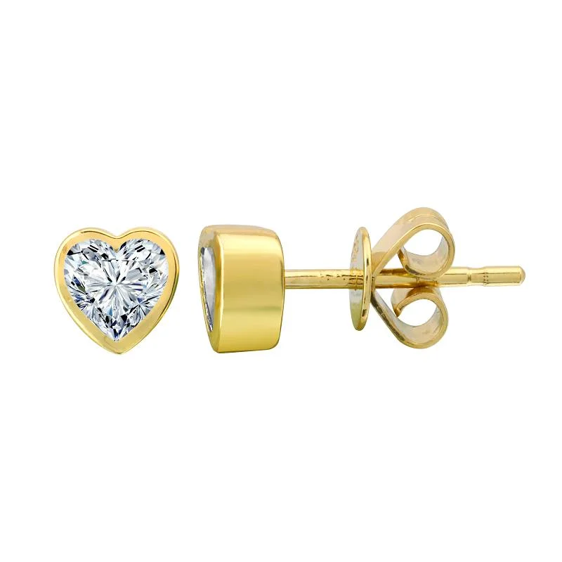 women's earrings unique design -14k Yellow Gold White Topaz Heart Stud Earrings