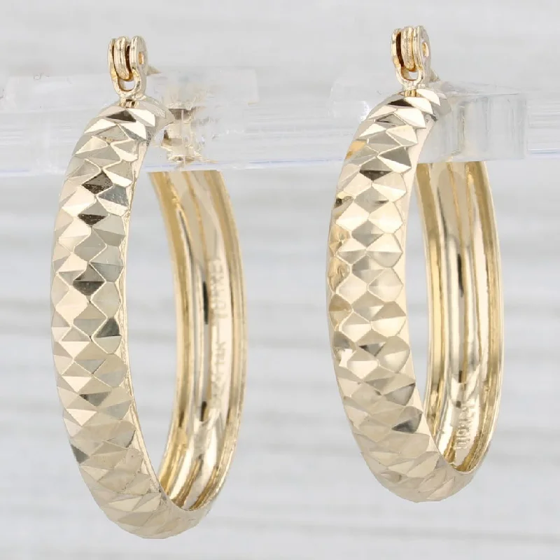 women's earrings vintage gold -Round Textured Hoop Earrings 14k Yellow Gold Snap Top Hoops