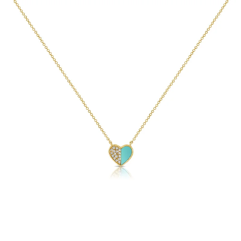 women's necklace sapphire gemstone -14K Gold Heart Necklace with Turquoise & Diamond Accents