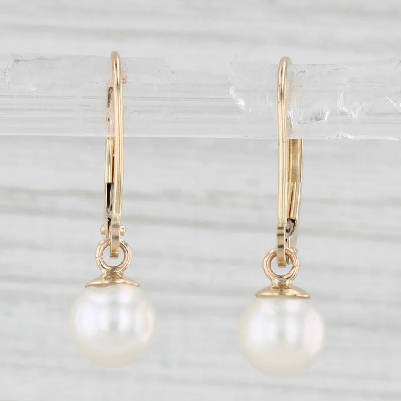 women's earrings geometric shapes -Cultured Saltwater Pearl Drop Earrings 14k Yellow Gold Lever Backs