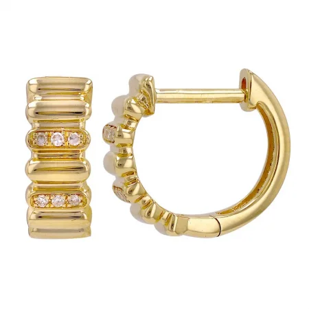 women's earrings dangle -14K Yellow Gold Diamond Fluted Huggie Hoop Earrings