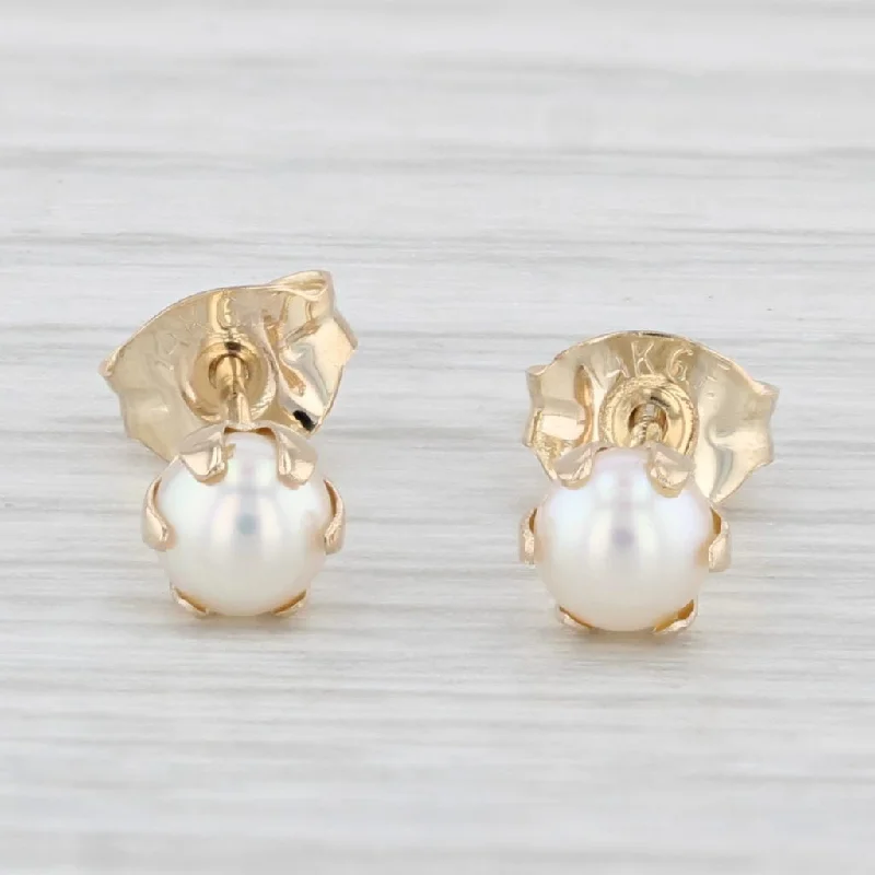 women's earrings everyday wear -Cultured Pearl Stud Earrings 14k Yellow Gold Round Solitaire Studs