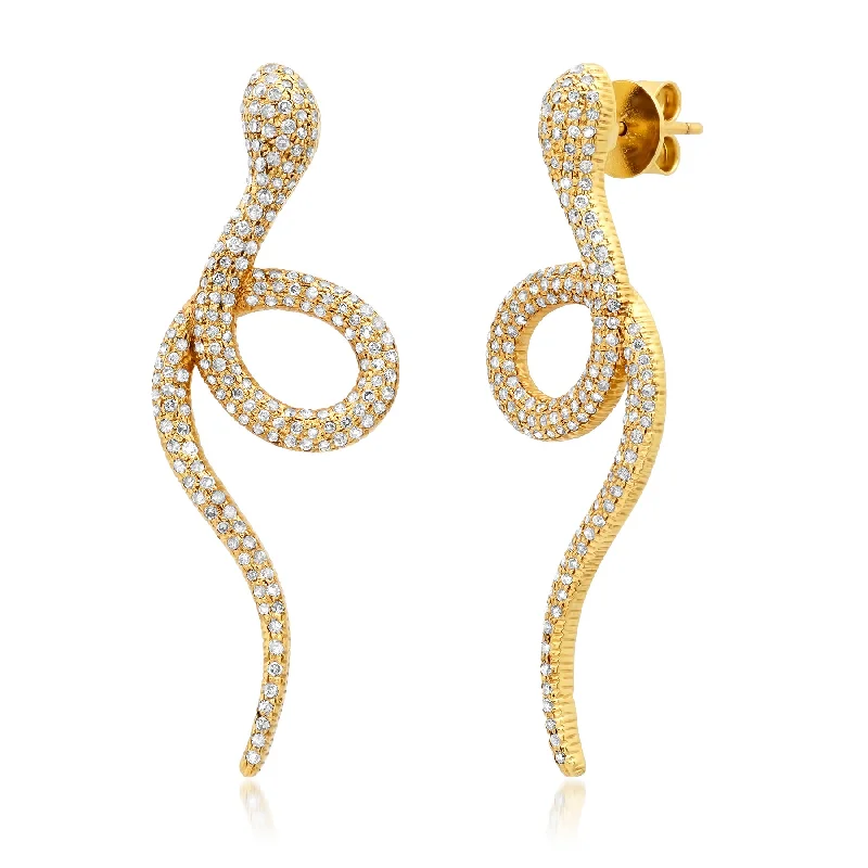 women's earrings silver -DIAMOND SNAKE DANGLE EARRINGS, 14kt GOLD