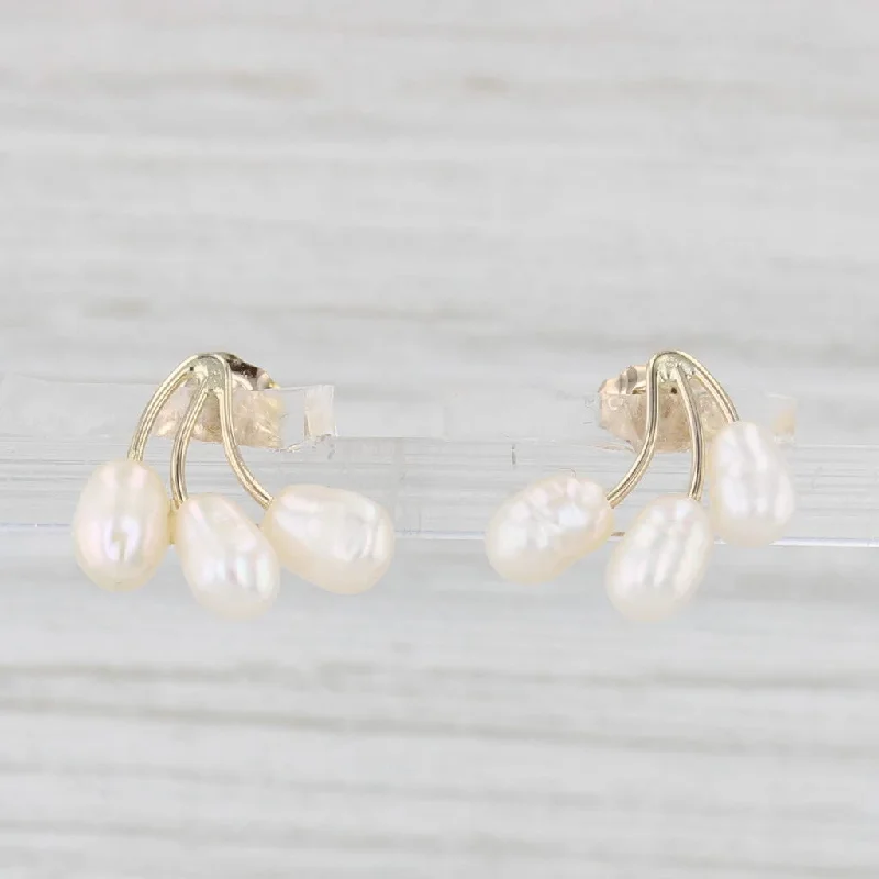 women's earrings fashion jewelry -Cultured Pearl Drop Stud Earrings 14k Yellow Gold