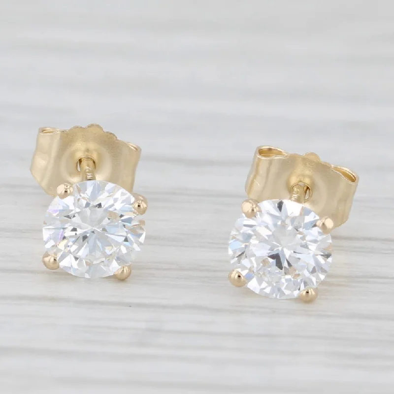 women's earrings elegant pearls -New 1ctw Lab Created Diamond Stud Earrings 14k Yellow Gold Round Solitaires