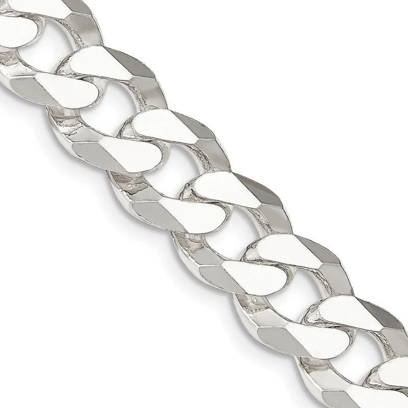 women's necklace everyday wear -Sterling Silver 14mm Beveled Curb Chain Necklace