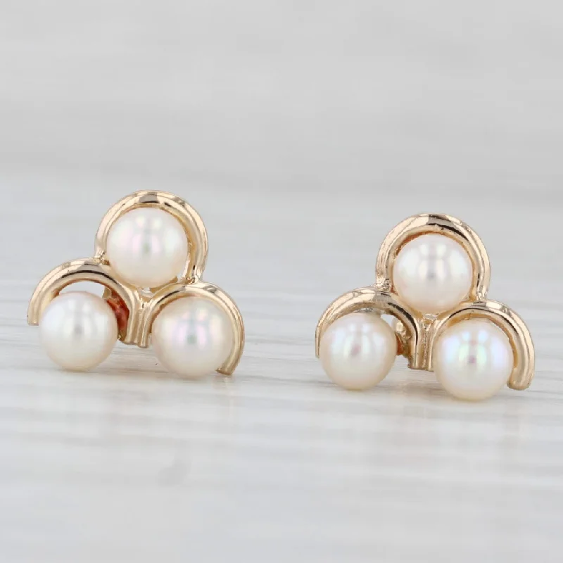 women's earrings colorful accents -Cultured Pearl 3-Bead Stud Earrings 14k Yellow Gold