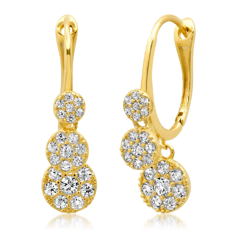 women's earrings pearl -TINY DISCS DANGLE EARRINGS WHITE CZ GOLD