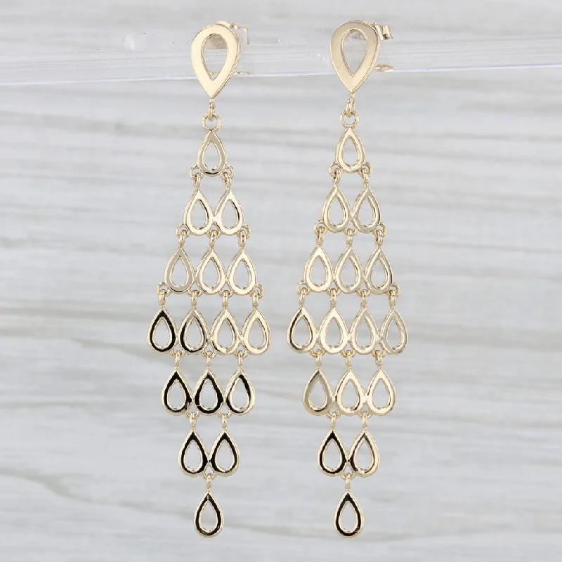 women's earrings halo setting -Mesh Dangle Earrings 14k Yellow Gold Teardrop Pattern