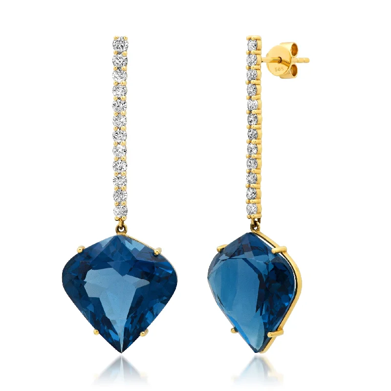 women's earrings diamond -LONDON BLUE TOPAZ DROP EARRINGS DIAMONDS 14kt GOLD