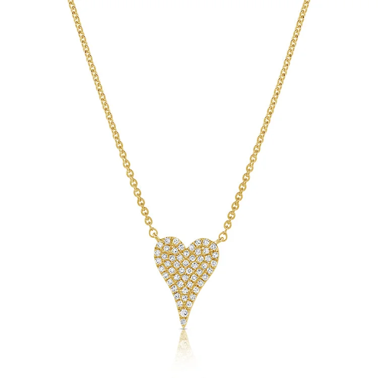 women's necklace hammered texture -14K Gold Heart Necklace with Diamonds