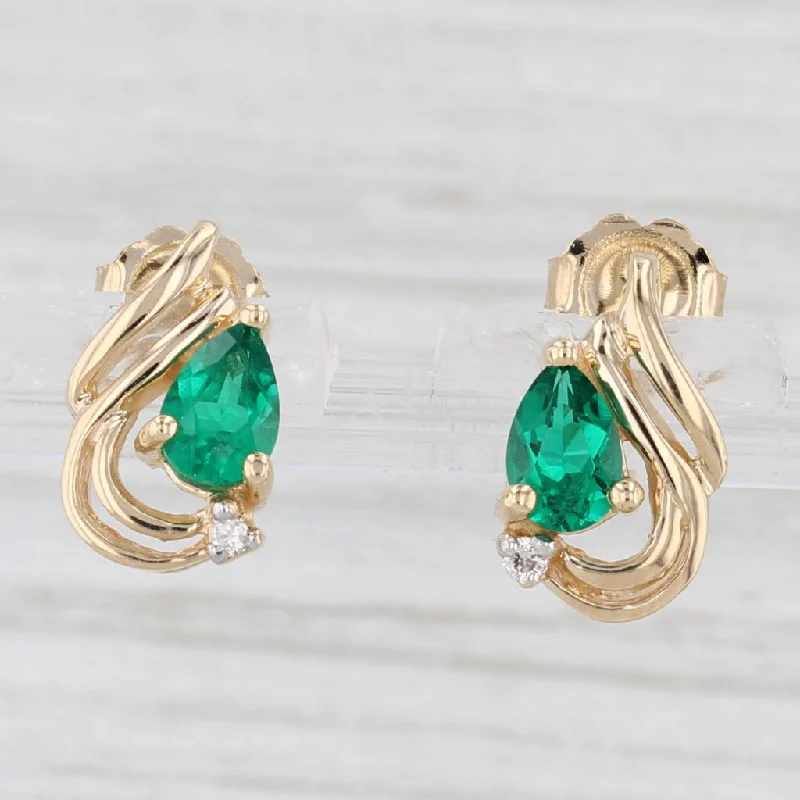 women's earrings lightweight -0.72ctw Lab Created Emerald Diamond Teardrop Stud Earrings 14k Yellow Gold