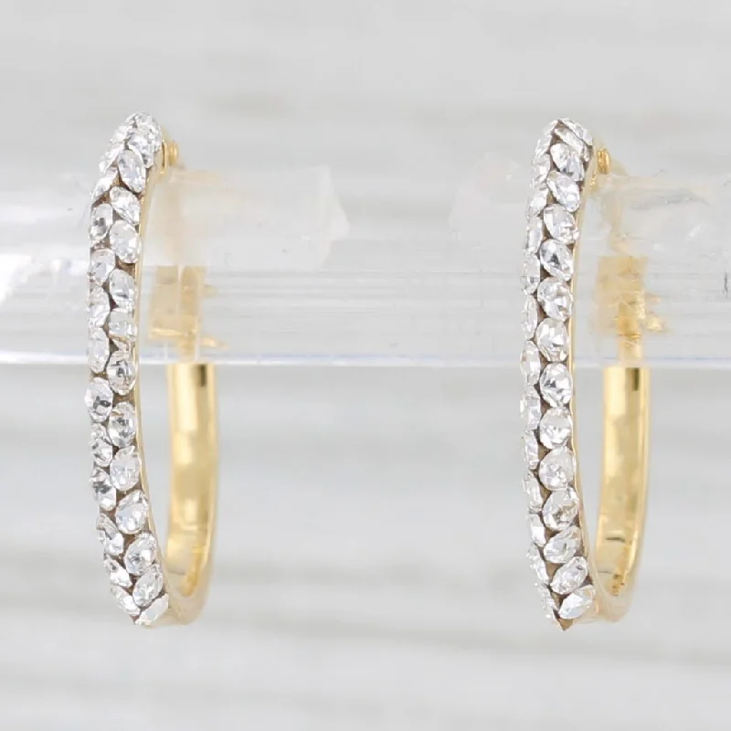 women's earrings butterfly shape -New Rhinestones Hoop Earrings 14k Yellow Gold Snap Top Round Hoops