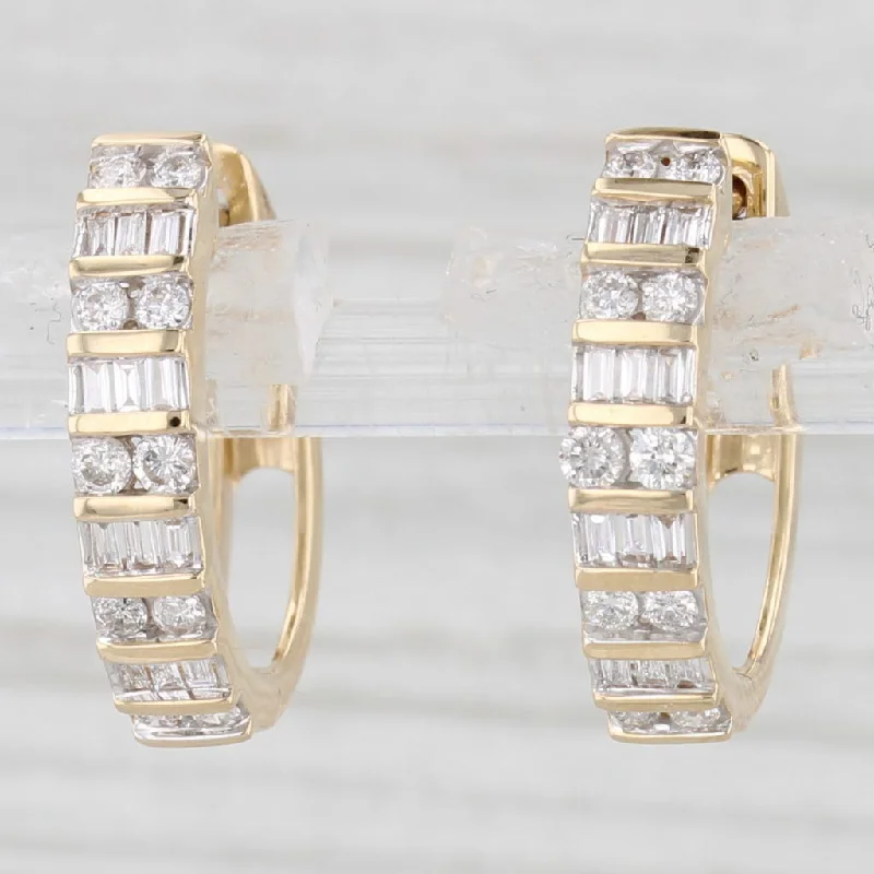 women's earrings gemstone cluster -New 0.48ctw Diamond Hoop Huggie Earrings 14k Yellow Gold Snap Top Posts