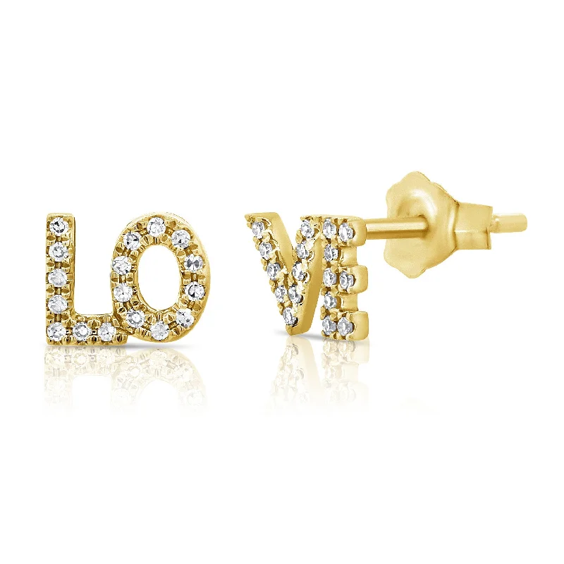 women's earrings unique design -14K Yellow Gold Diamond "Love" Stud Earrings