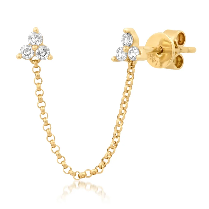 women's earrings infinity symbol -SINGLE EAR DOUBLE TRIO DIAMOND DROP CHAIN STUDS, 14kt GOLD