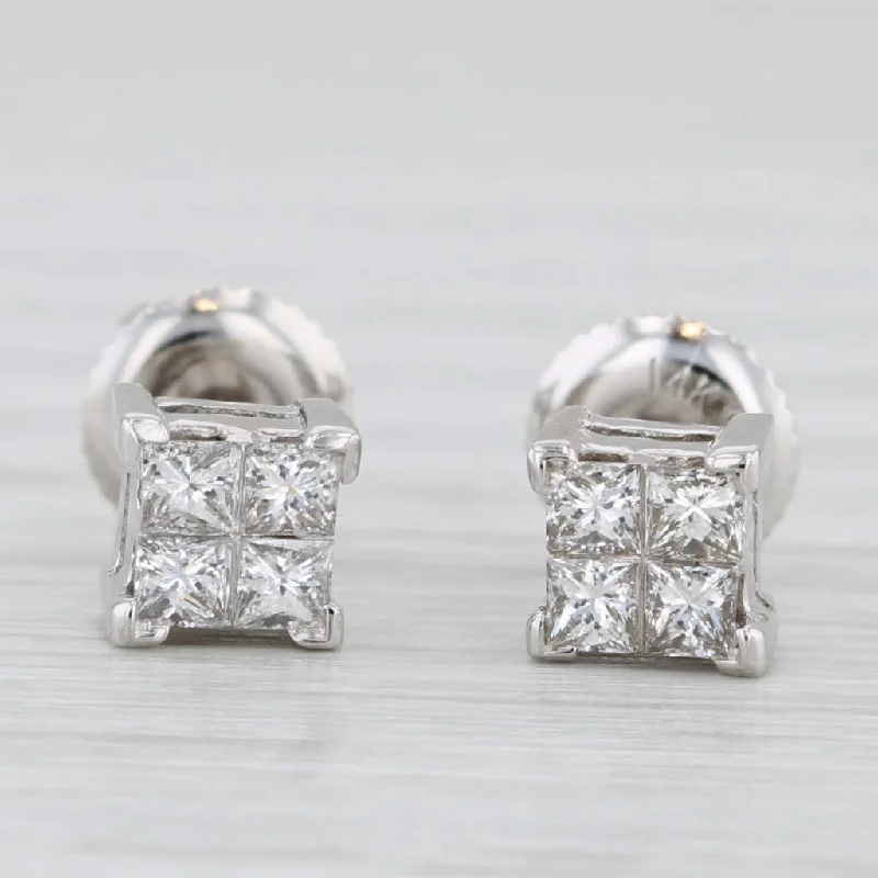 women's earrings big statement -0.50ctw Princess Diamond Stud Earrings 14k White Gold Pierced Screw Backs