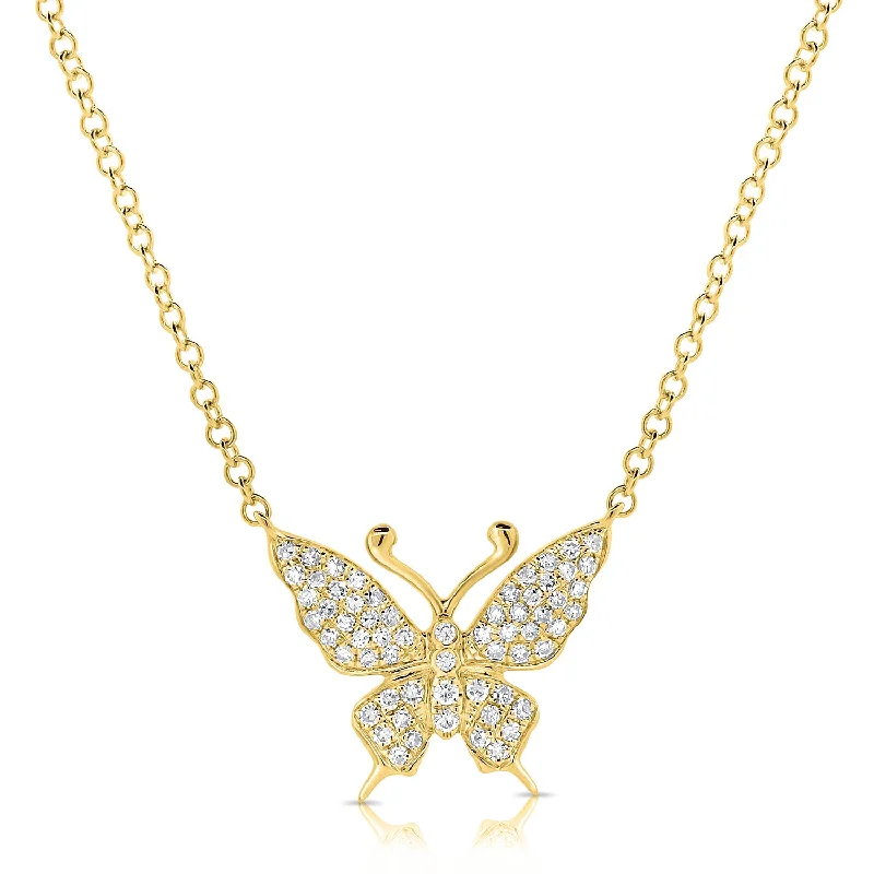 women's necklace antique finish -14K Butterfly Necklace with Diamonds