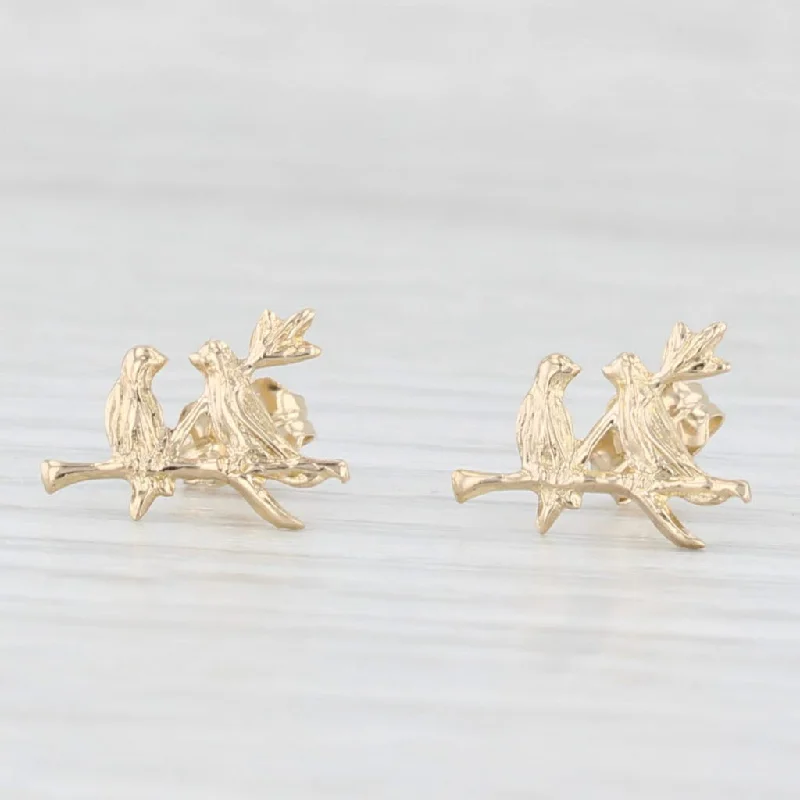 women's earrings with tassels -Birds Perched On Branch Stud Earrings 14k Yellow Gold