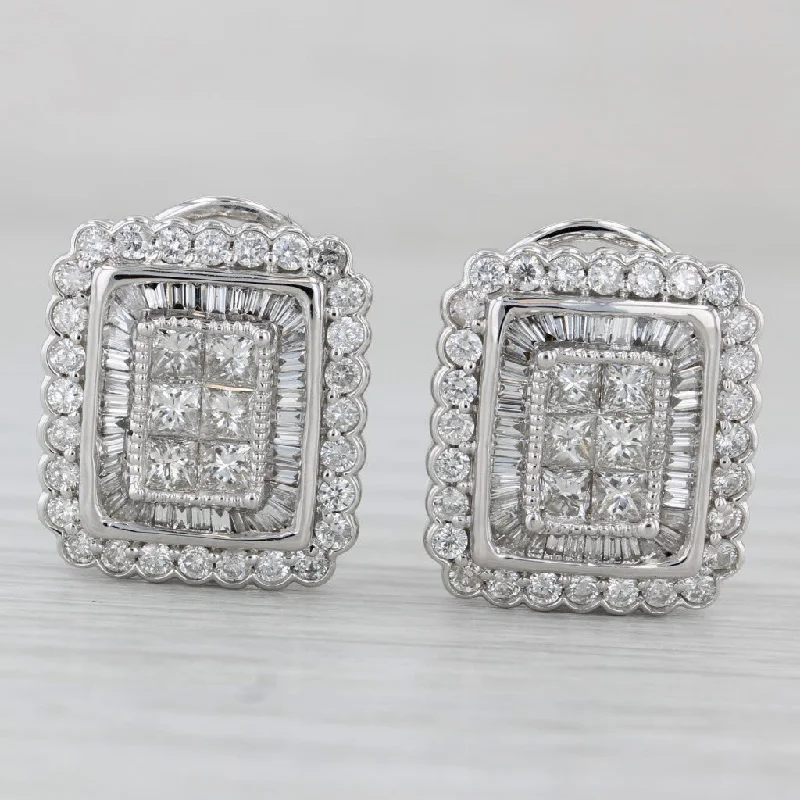 women's earrings sleek and modern -2.26ctw Diamond Halo Earrings 10k Gold Post 14k Gold Fronts Omega Backs