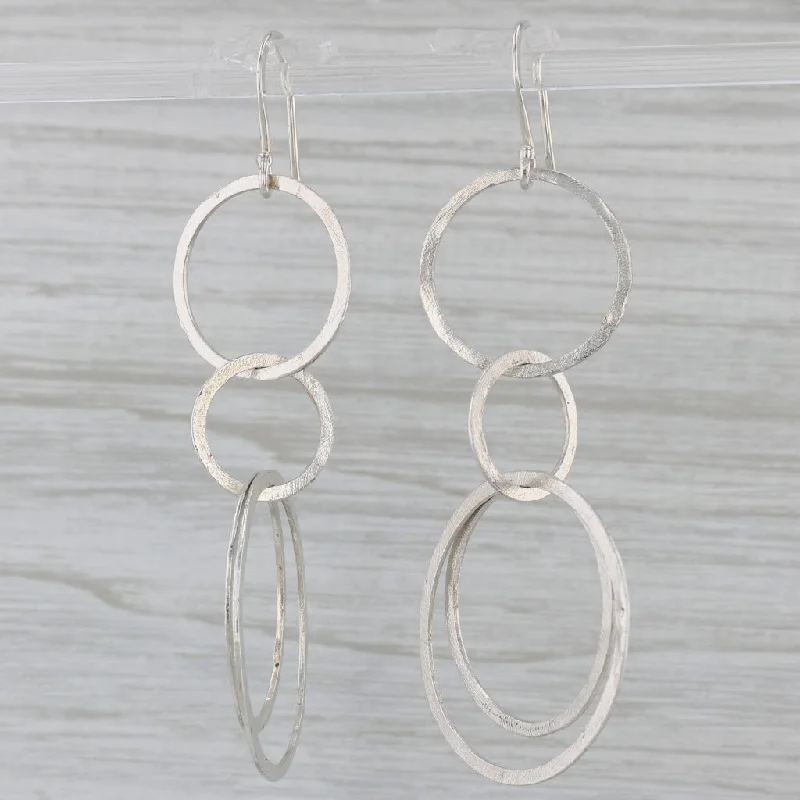 women's earrings bohemian design -Interlocking Circles Dangle Earrings Sterling Silver Hook Posts Statement