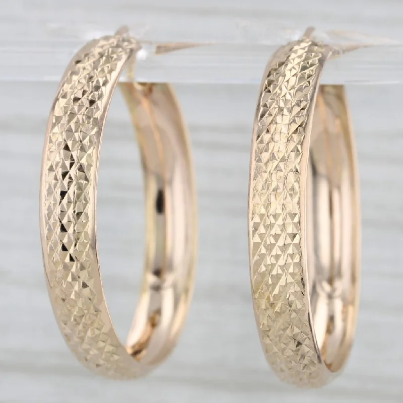 women's earrings for special occasions -Etched Pattern Hoop Earrings 14k Yellow Gold Snap Top Round Hoops